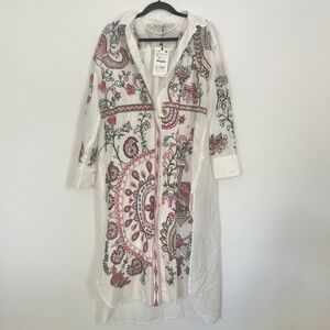 Zara Embroidered Long Button Up With Tags